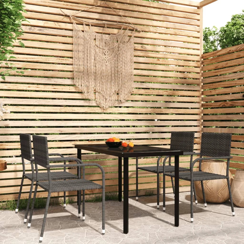 vidaXL VidaXL Garden Dining Set 5pc Black PolyRattan - Garden Set