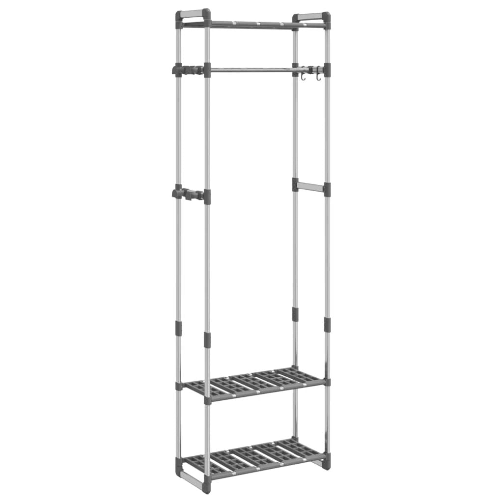 vidaXL Premium Aluminium 3 Tier Clothes Rack 59x29x192 Cm With Hanging Rail And 3 Shelves For Home Use - Wardrobe
