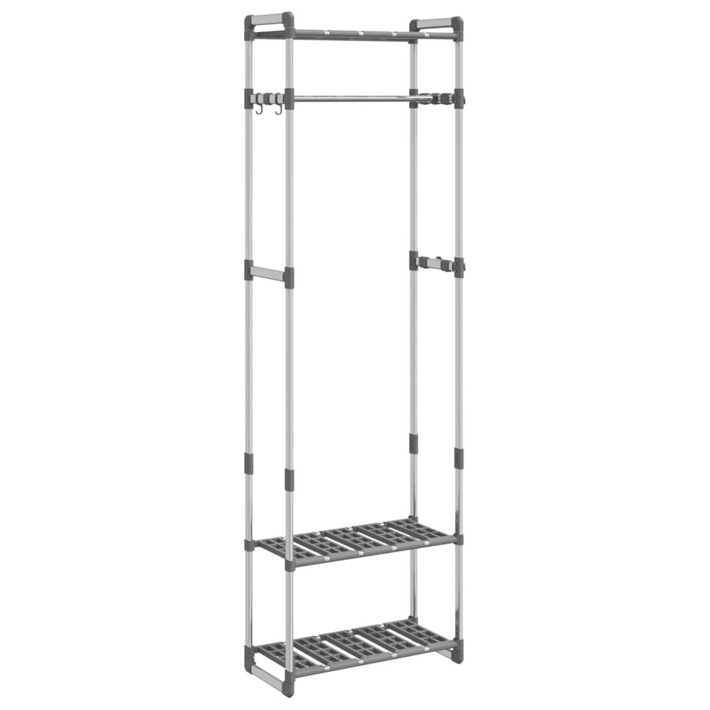 vidaXL Premium Aluminium 3 Tier Clothes Rack 59x29x192 Cm With Hanging Rail And 3 Shelves For Home Use - Wardrobe