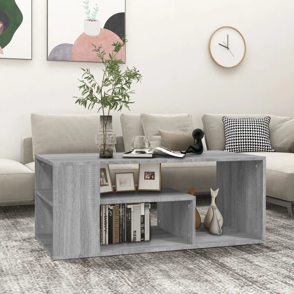 vidaXL VidaXL Coffee Table 100x50x40 cm Engineered Wood Smoked Oak Open Shelf Living Room - Coffee Table