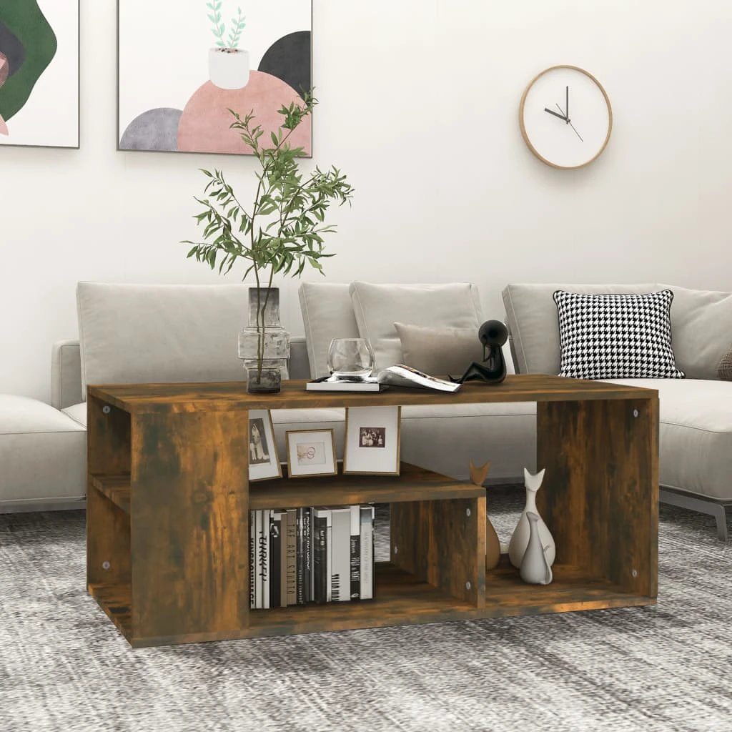 vidaXL VidaXL Coffee Table 100x50x40 cm Engineered Wood Smoked Oak Open Shelf Living Room - Coffee Table
