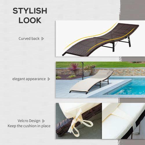 Outsunny Outsunny Folding Rattan Sun Lounger, 53H cm - Sun Lounger