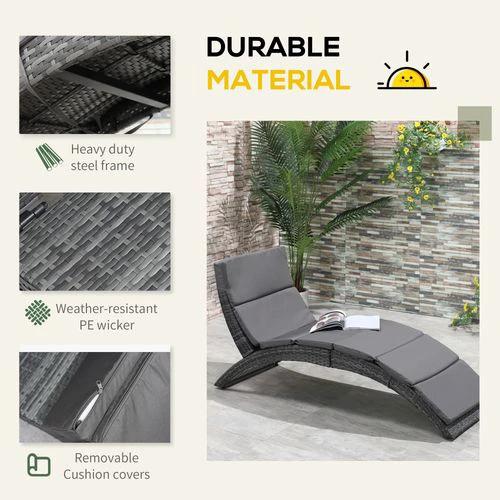 Garden Patio Rattan Wicker Folding Sun Lounger Cushion Grey by Outsunny