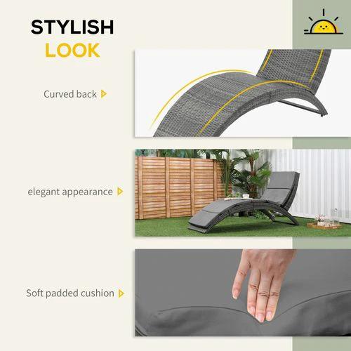 Garden Patio Rattan Wicker Folding Sun Lounger Cushion Grey by Outsunny