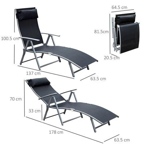 Outsunny Sun Lounger Recliner Foldable 7 Levels Textilene Black Patio - Sun Lounger