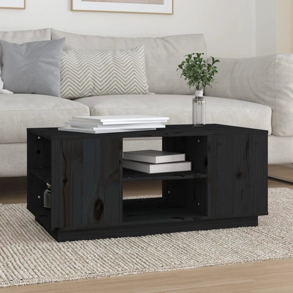 vidaXL VidaXL Coffee Table 90x49x40.5 cm Solid Pine Wood With Open Shelves For Living Room - Coffee Table