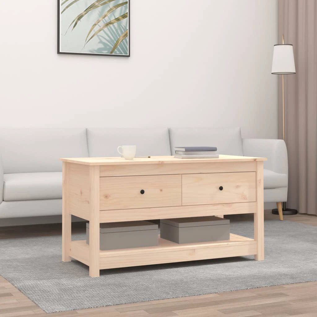 vidaXL Solid Pine Coffee Table 102X49X55 cm Two Drawers and Shelf Living Room Storage Rustic Finish - Coffee Table