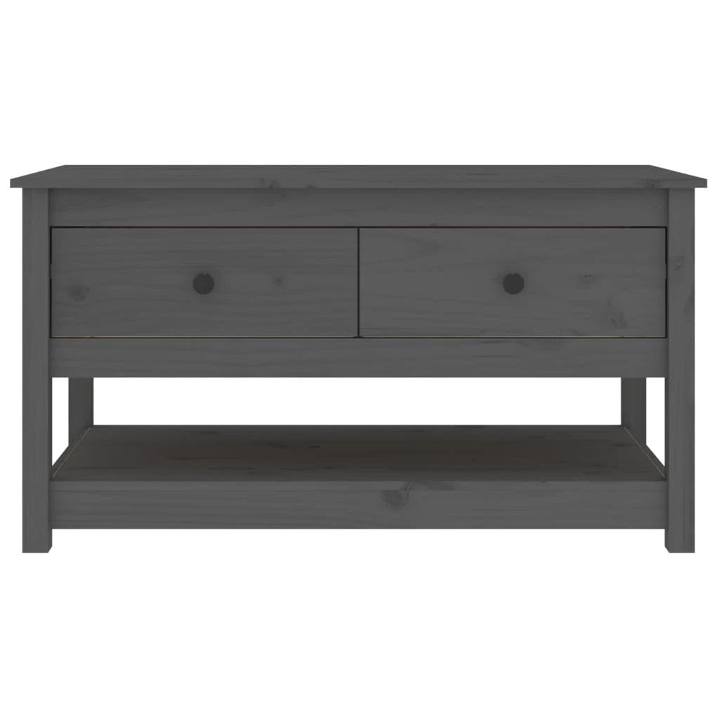 Grey Solid Pine Coffee Table 102x49x55 cm With Two Drawers And Open Shelf For Living Room by vidaXL