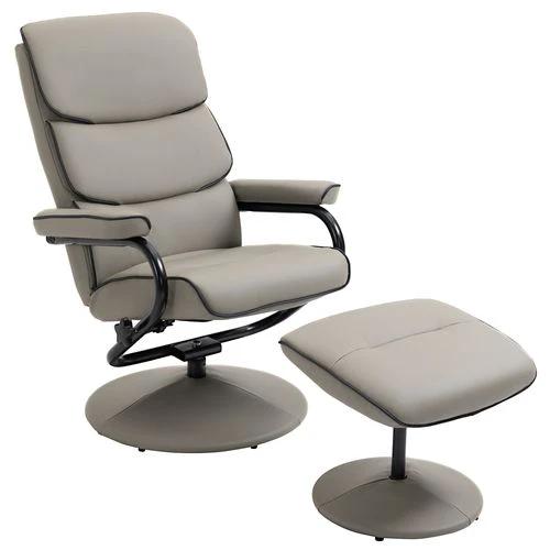 Faux Leather Recliner Chair w/ Ottoman, 135 Adjustable Backrest & Thick Padding