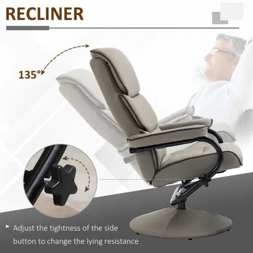 Faux Leather Recliner Chair w/ Ottoman, 135 Adjustable Backrest & Thick Padding