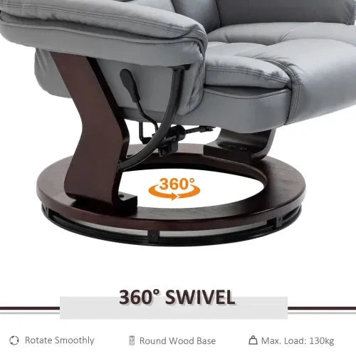 Swivel Manual Recliner and Footrest Set PU Lounge Chair Wood Base, Grey by Unbranded