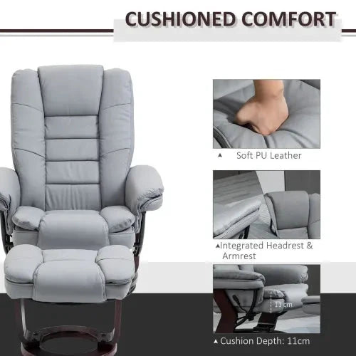 Unbranded Swivel Manual Recliner and Footrest Set PU Lounge Chair Wood Base, Grey - Recliner
