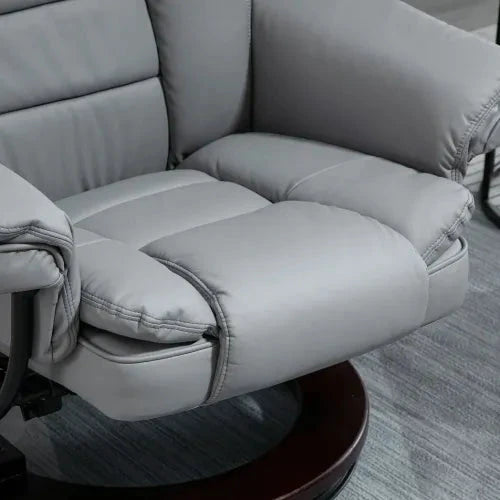 Swivel Manual Recliner and Footrest Set PU Lounge Chair Wood Base, Grey by Unbranded