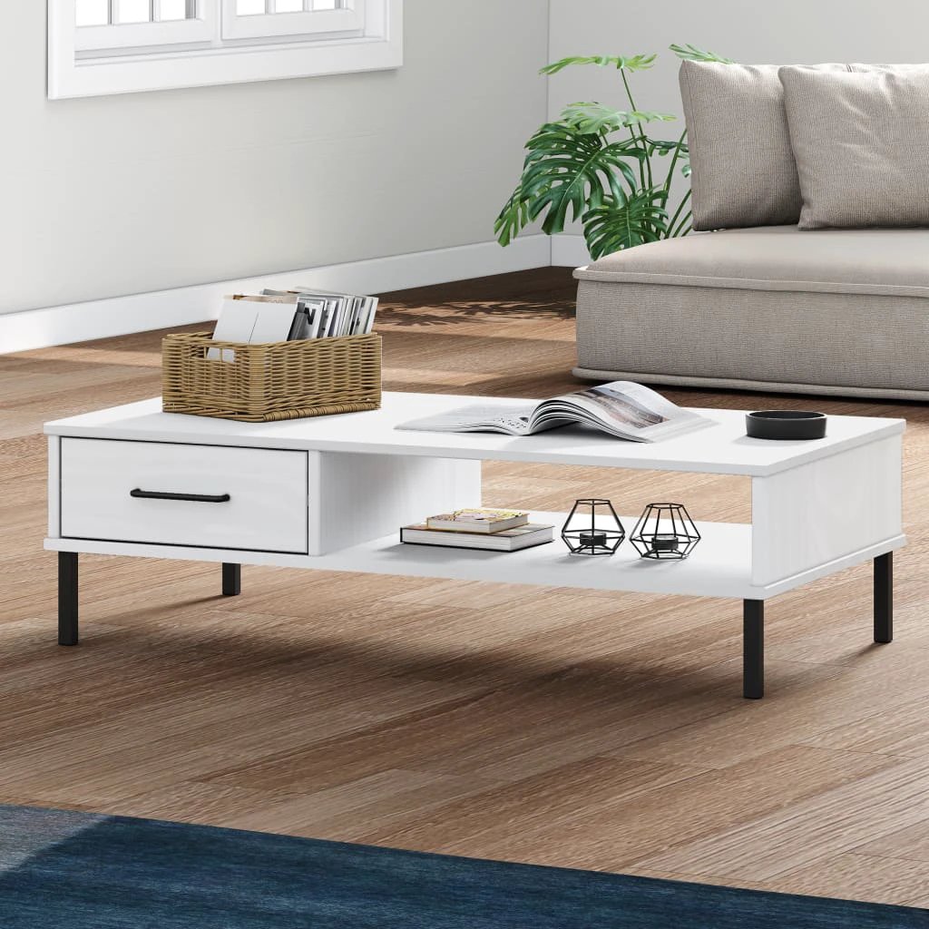 VidaXL Coffee Table Medium Premium Pine Wood Top With Black Metal Legs OSLO Living Room Decor by vidaXL