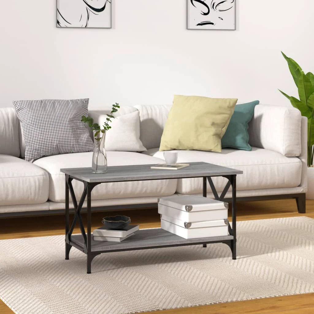 vidaXL VidaXL Coffee Table 100x50x45 Cm Engineered Wood and Iron Black For Living Room Decor - Coffee Table