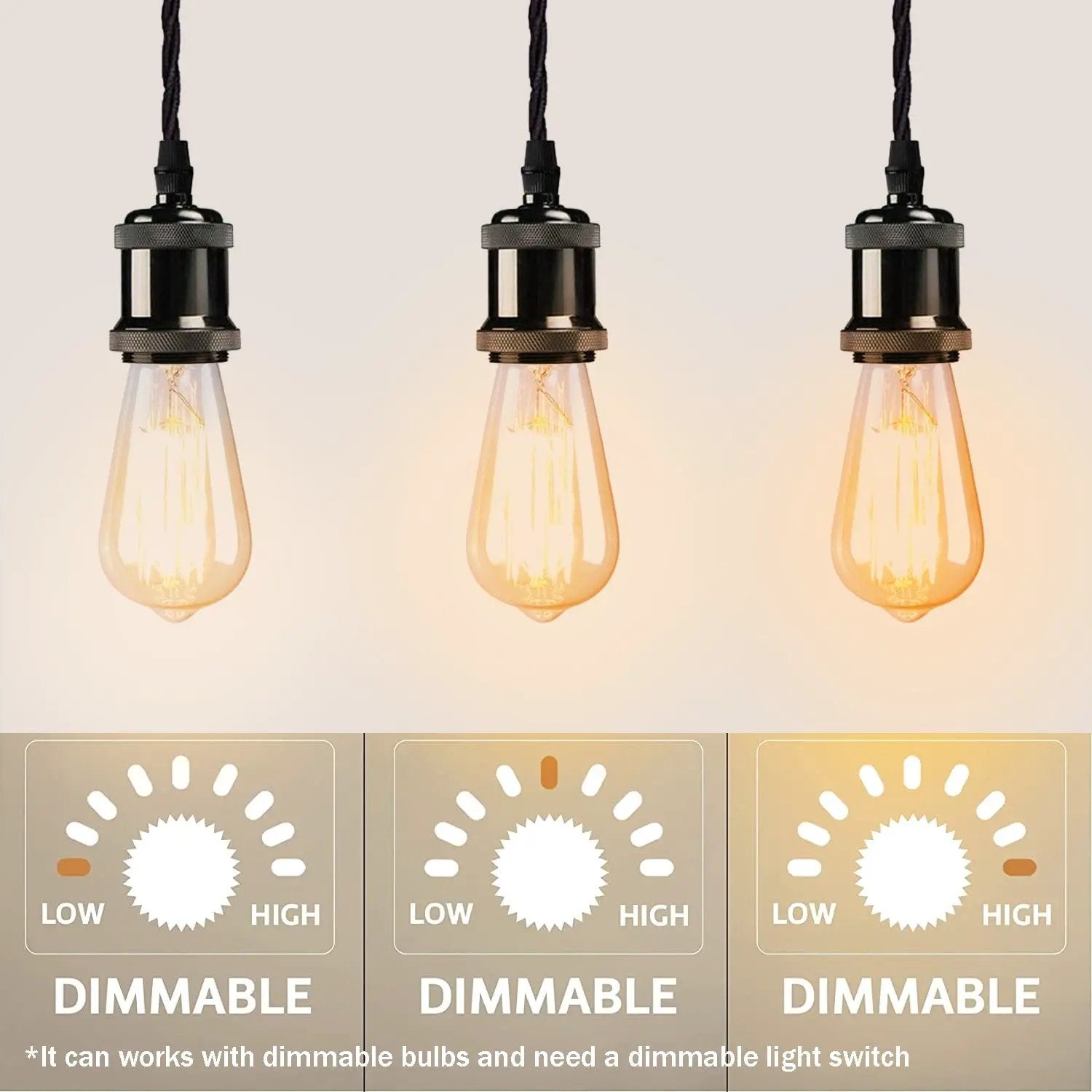 LEDSON 2m Black Twisted Cable Pendant E27 Base Shiny Black Holder~1729 - Pendant Lights