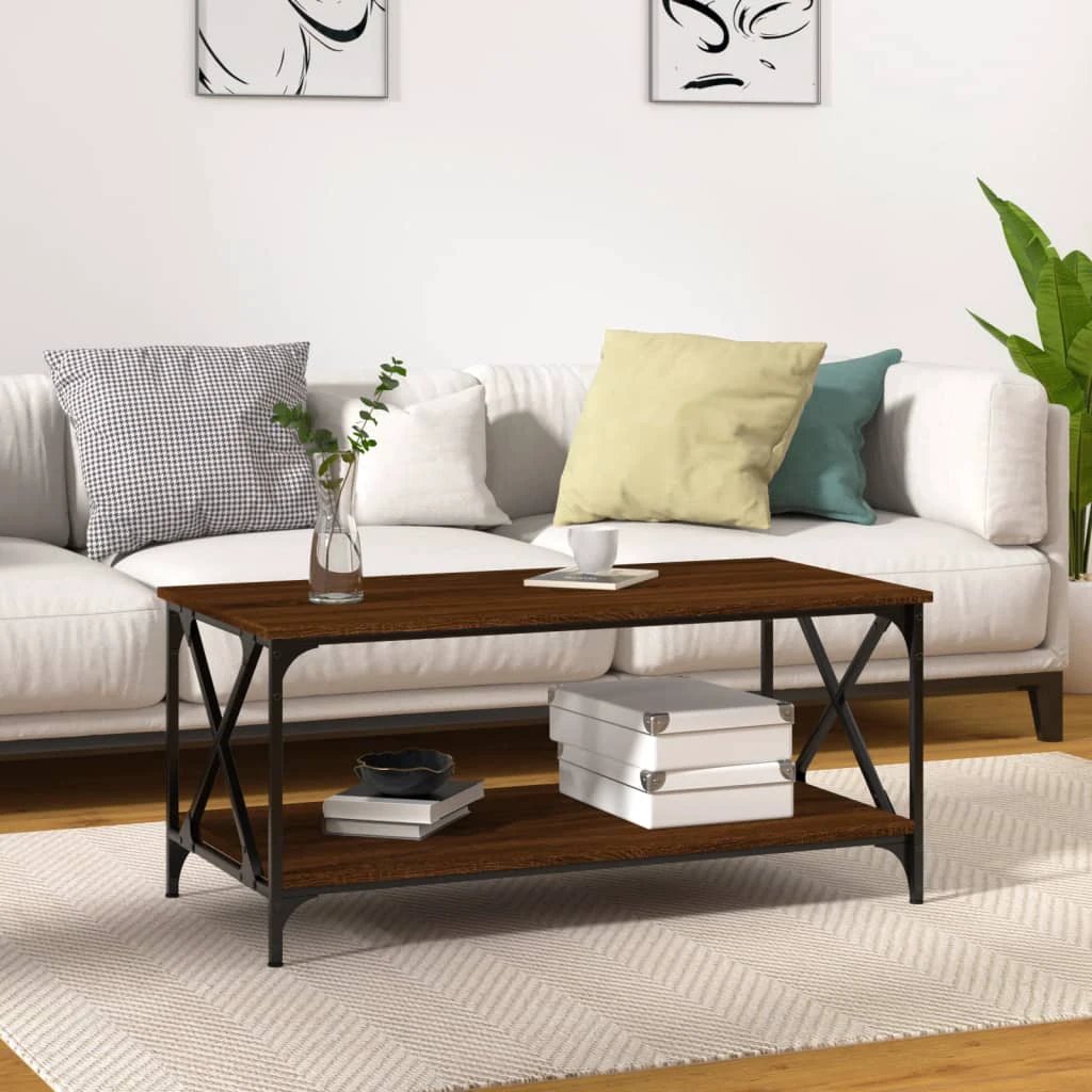 VidaXL Coffee Table 100x50x45 Cm Engineered Wood and Iron Black For Living Room Decor by vidaXL