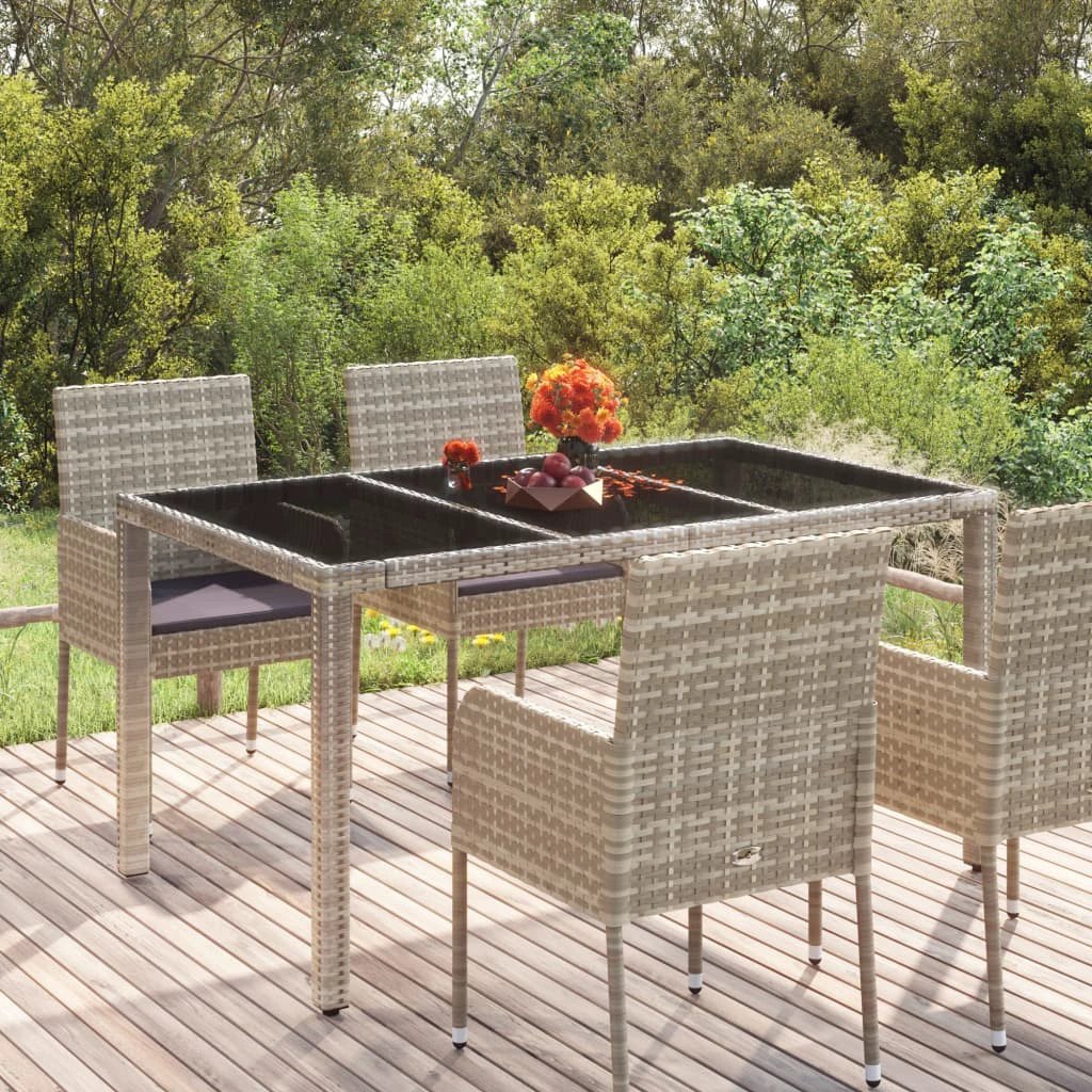 vidaXL Garden Table with Glass Top Black 150x90x75 cm Poly Rattan by vidaXL