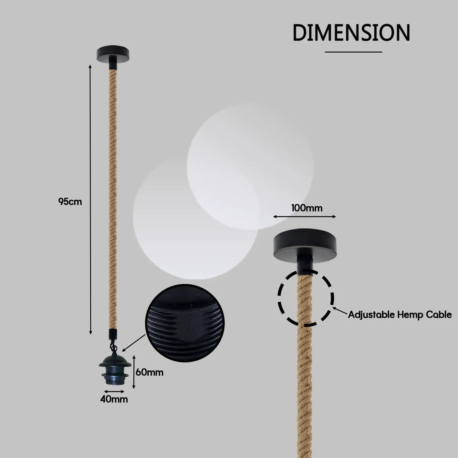 LEDSONE Vintage Single Pendant Light Fitting, lampshade addable E27 Lamp Holder for Ceiling Hanging Light, - Pendant Lights