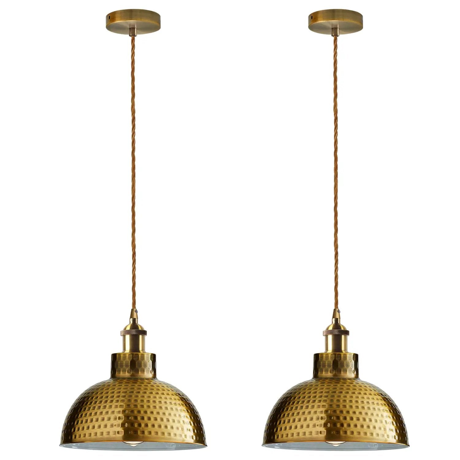 LEDSONE 2 Pack Vintage Industrial Yellow Brass Ceiling Pendant Light Metal Shade Hanging Lamp - Pendant Lights