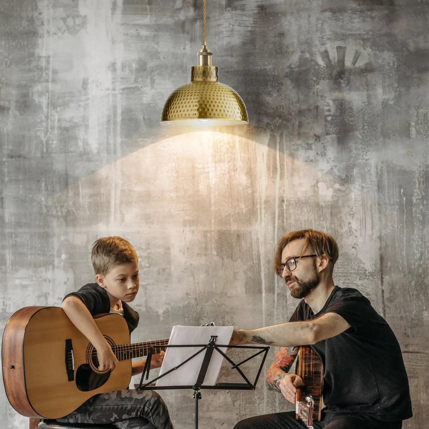 LEDSONE 2 Pack Vintage Industrial Yellow Brass Ceiling Pendant Light Metal Shade Hanging Lamp - Pendant Lights