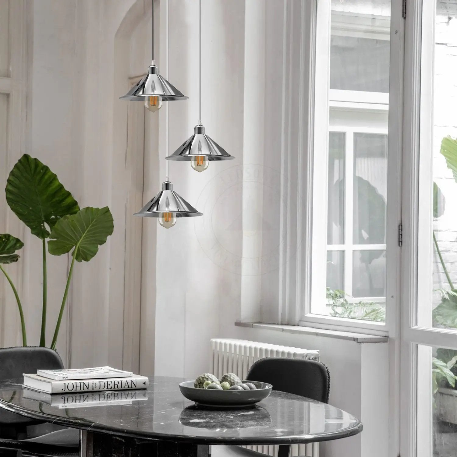 LEDSONe 3 Head Round Base Industrial Vintage Ceiling Pendant Light Shade Hanging Lamp Light - Pendant Lights