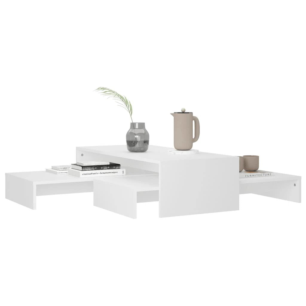 vidaXL Nesting Coffee Table Set 100x100x26.5 cm White Engineered Wood Durable Wide Tabletops For Living Room by vidaXL