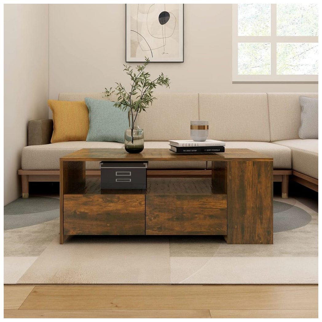 vidaXL VidaXL Coffee Table 102x55x42 cm Smoked Oak Engineered Wood With Storage Drawers For Living Rooms - Coffee Table