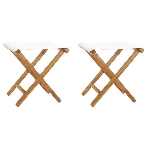 vidaXL vidaXL Folding Chairs 2 pcs Solid Teak Wood and Fabric Cream White - Garden Table