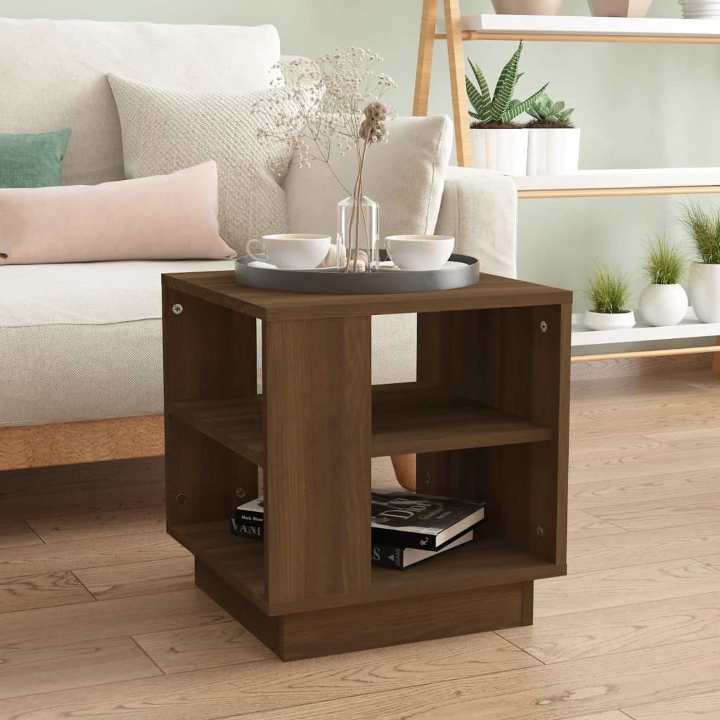 VidaXL Coffee Table 40X40X43 Cm Smoked Oak Engineered Wood With 2 Shelves For Living Room by vidaXL