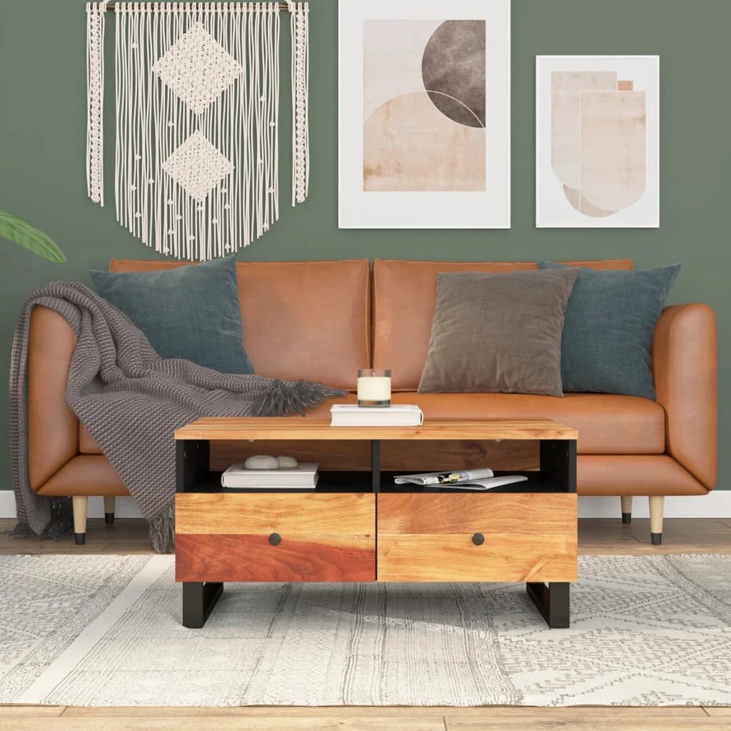 vidaXL VidaXL Coffee Table 80x54x40 cm Solid Mango Wood and Engineered Wood with Rustic Finish for Living Room - Coffee Table