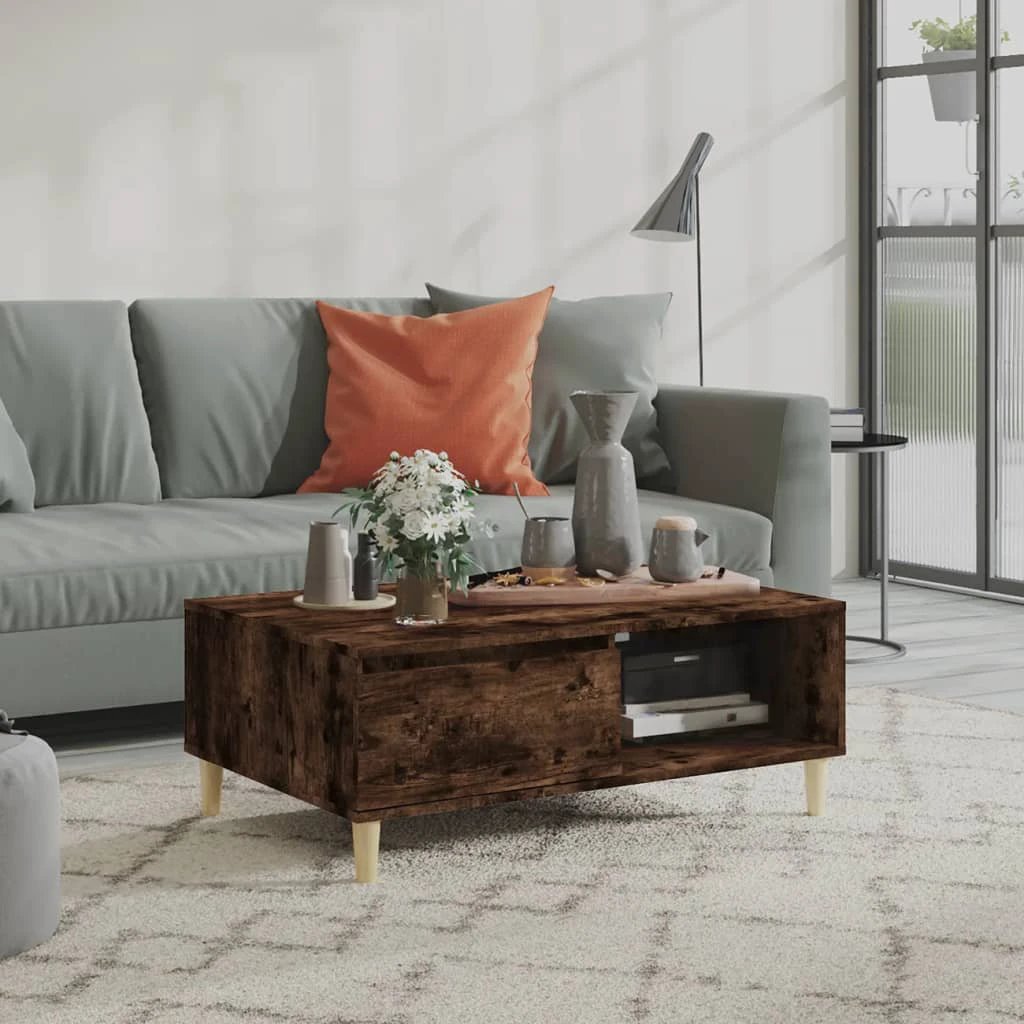 vidaXL Coffee Table 90x60x35 cm Smoked Oak Engineered Wood With Storage Shelf For Living Room by vidaXL