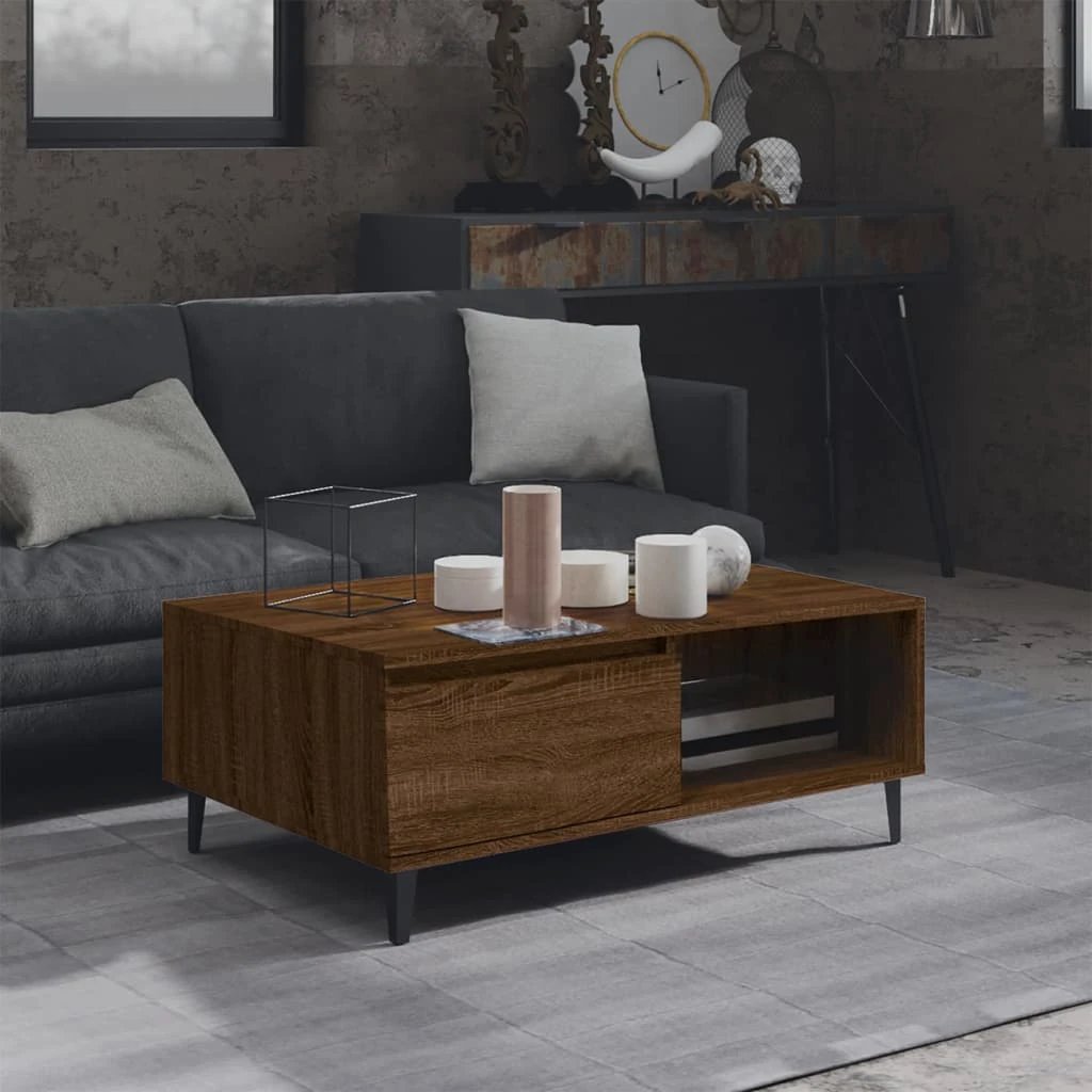 VidaXL Coffee Table 90x60x35 Cm Smoked Oak Engineered Wood For Living Room With Storage Shelf by vidaXL