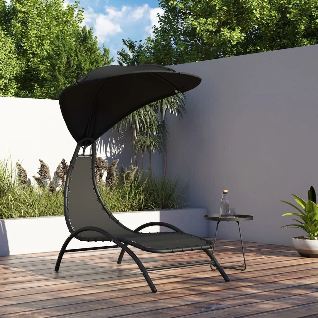 vidaXL Sun Lounger with Canopy Cream 167x80x195 cm Fabric and Steel by vidaXL