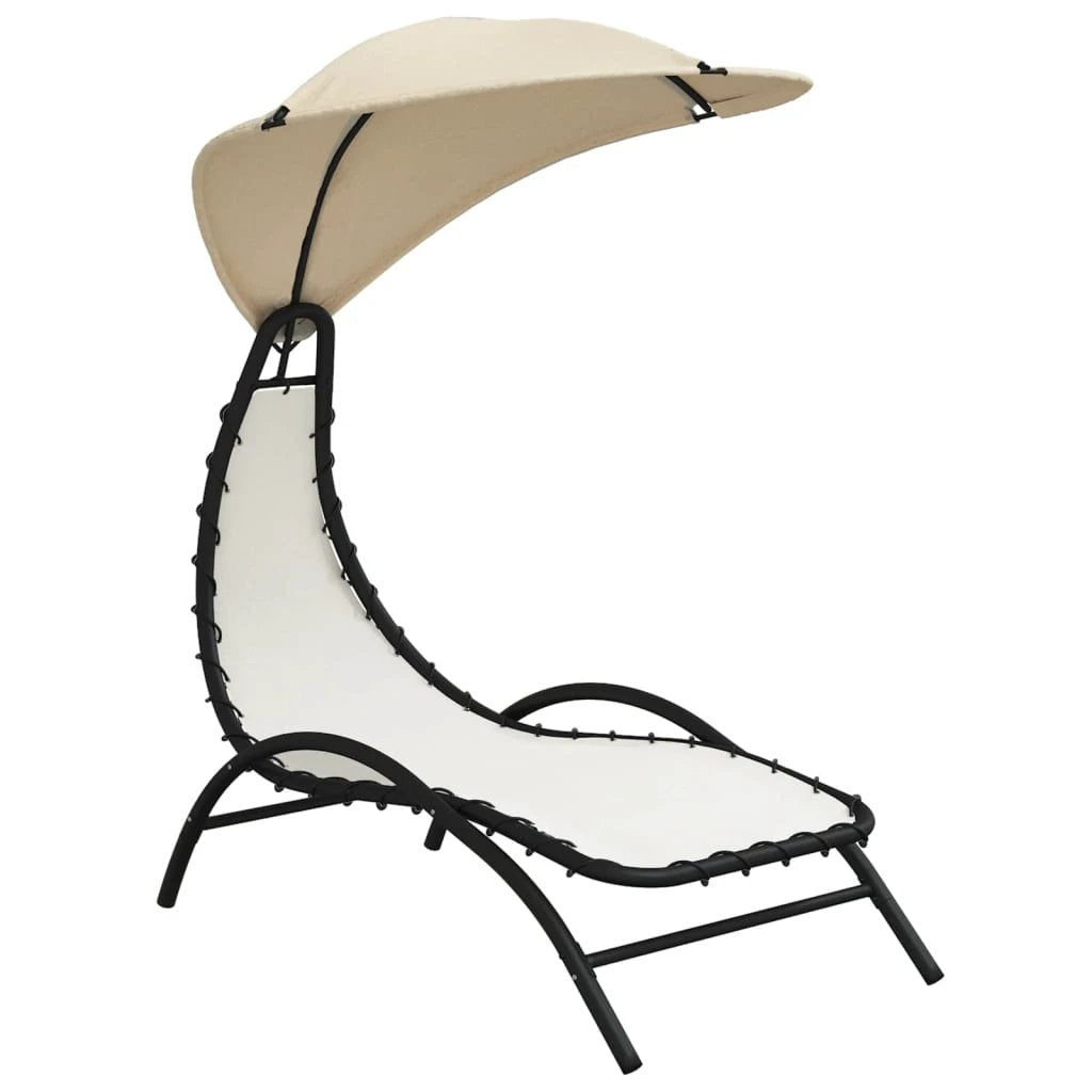 vidaXL Sun Lounger with Canopy Cream 167x80x195 cm Fabric and Steel by vidaXL