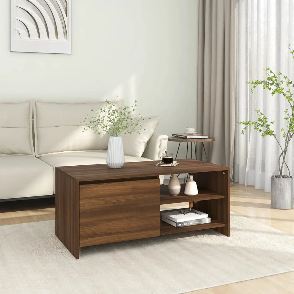vidaXL Coffee Table 102x50x45 cm Engineered Wood With Smoked Oak Finish And Storage For Living Room by vidaXL