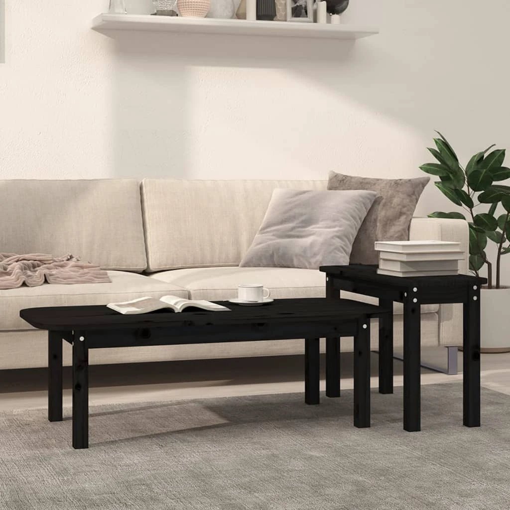 vidaXL vidaXL Two Piece Coffee Table Set Nesting Tables Solid Pine Wood Space Saving Living Room Decor - Coffee Table