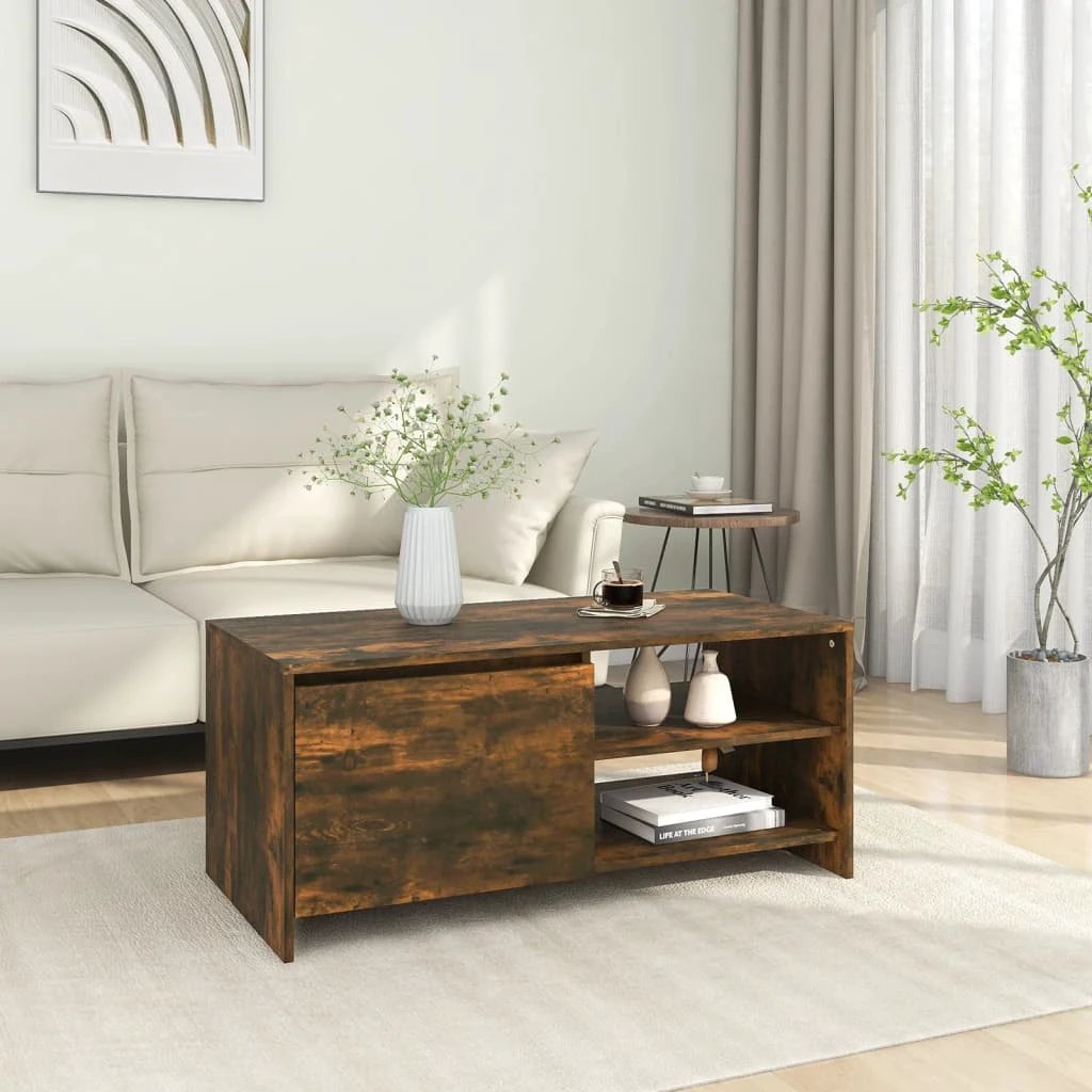 vidaXL Coffee Table 102x50x45 cm Engineered Wood With Smoked Oak Finish And Storage For Living Room by vidaXL