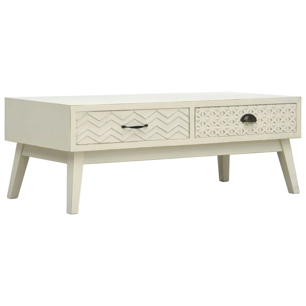 VidaXL Coffee Table 110x50x40 cm Two Drawers With Carved Fronts Grey Vintage Wood Living Room by vidaXL