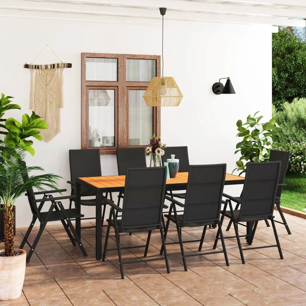 vidaXL VidaXL Garden Dining Set 9 Piece Black Brown Weatherproof - Garden Set