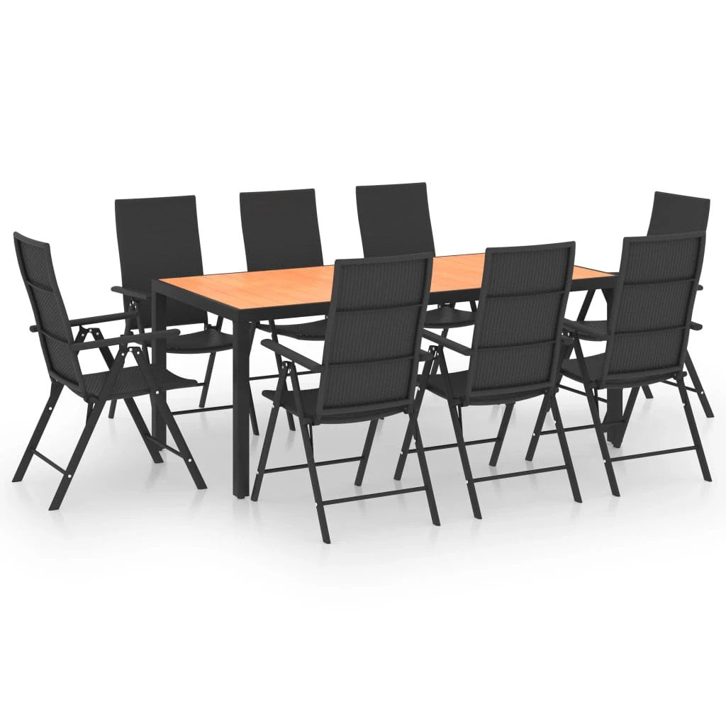VidaXL Garden Dining Set 9 Piece Black Brown Weatherproof by vidaXL