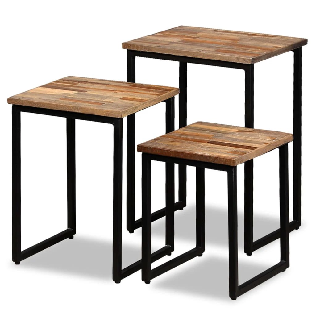 VidaXL Nesting Coffee Table Set Three Pieces Solid Reclaimed Teak Industrial Style For Living Room by vidaXL