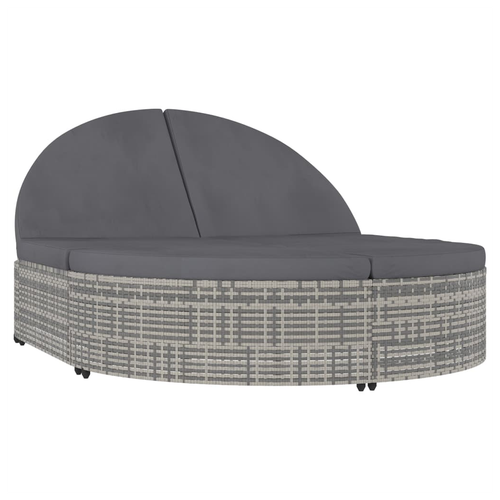 vidaXL vidaXL 2-Person Sun Lounger with Cushions Poly Rattan Grey - Sun Lounger