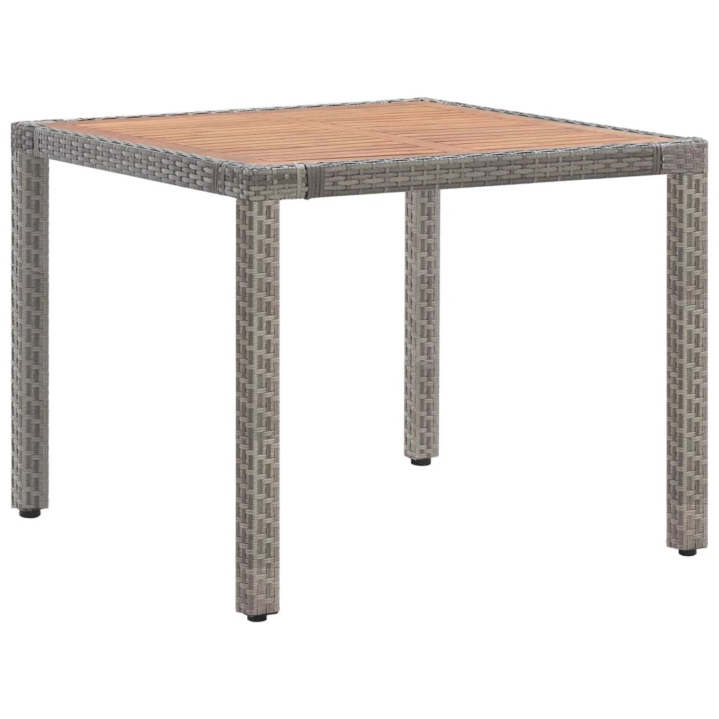 vidaXL Garden Table Grey 90x90x75 cm Poly Rattan and Solid Acacia Wood - Garden Table