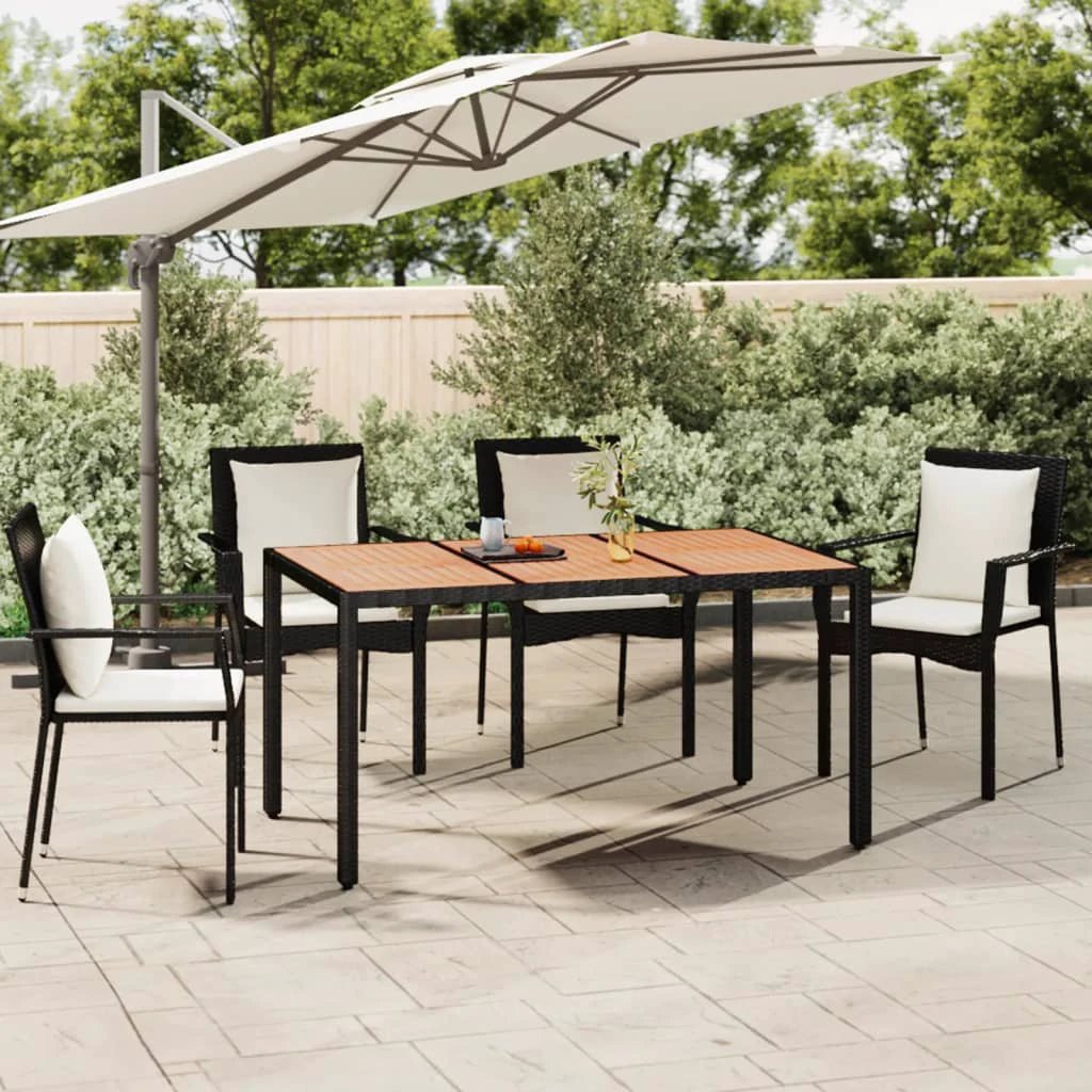 vidaXL Garden Table with Wooden Top Black Poly Rattan&Solid Wood Acacia by vidaXL