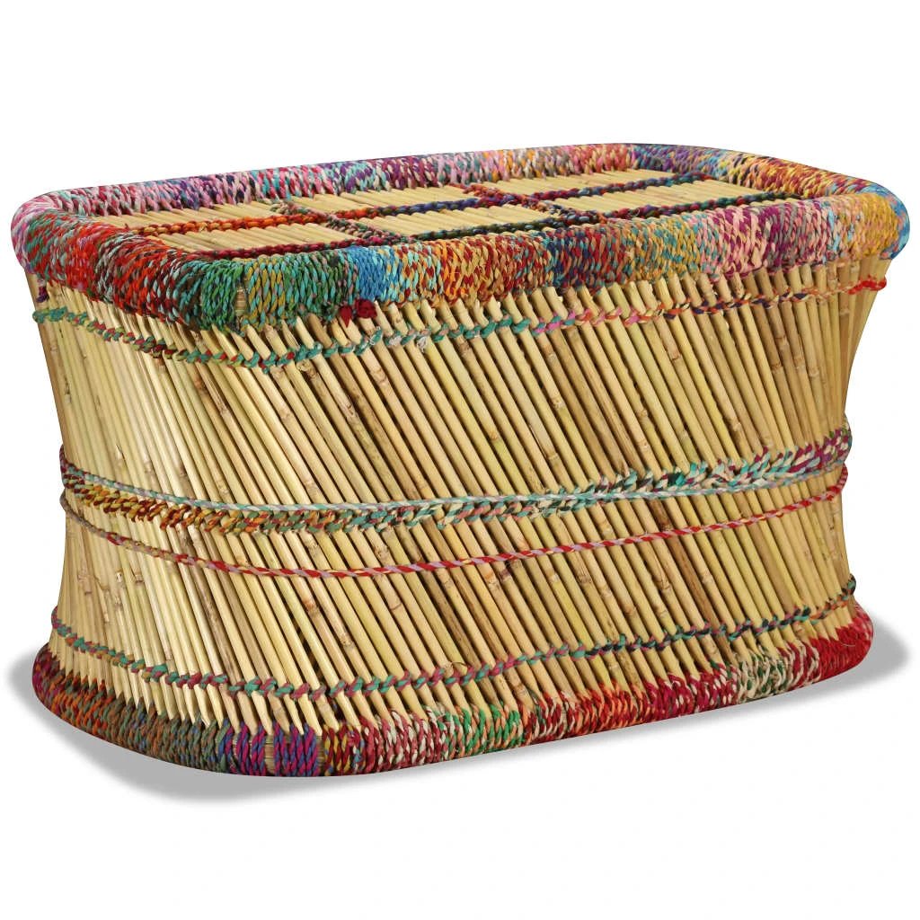 VidaXL Bamboo Coffee Table Rectangular Multicolor Chindi Weave Boho Living Room Decor by vidaXL