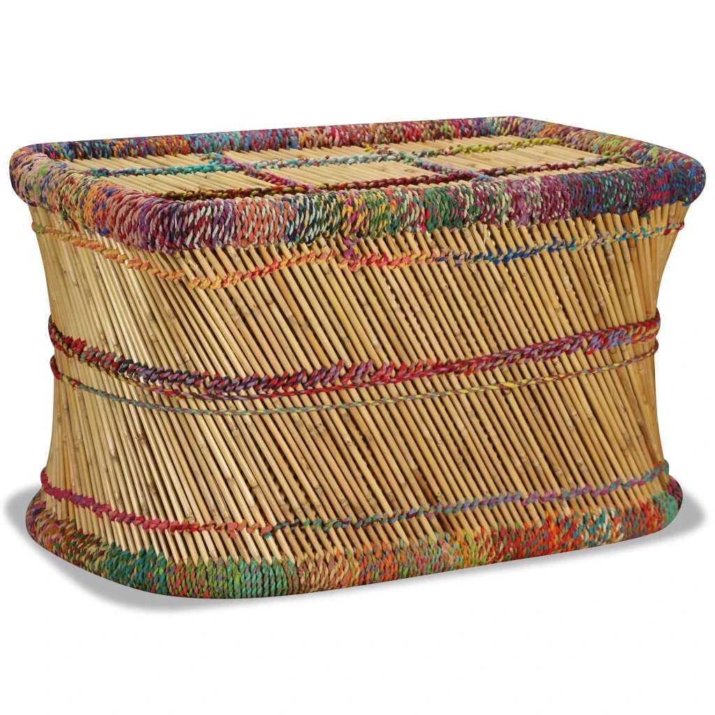 VidaXL Bamboo Coffee Table Rectangular Multicolor Chindi Weave Boho Living Room Decor by vidaXL