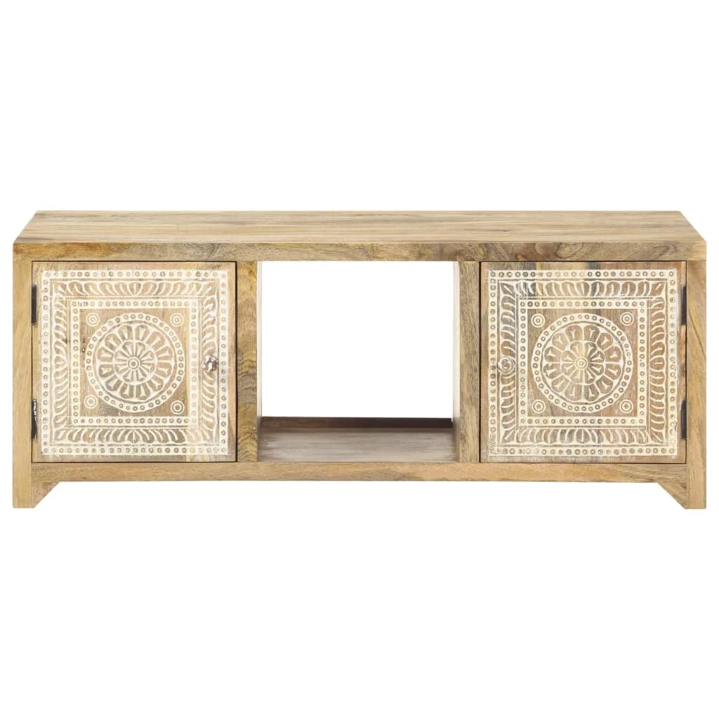 VidaXL Coffee Table 90x50x35 cm Solid Mango Wood With Carved Panel Doors For Rustic Living Room by vidaXL