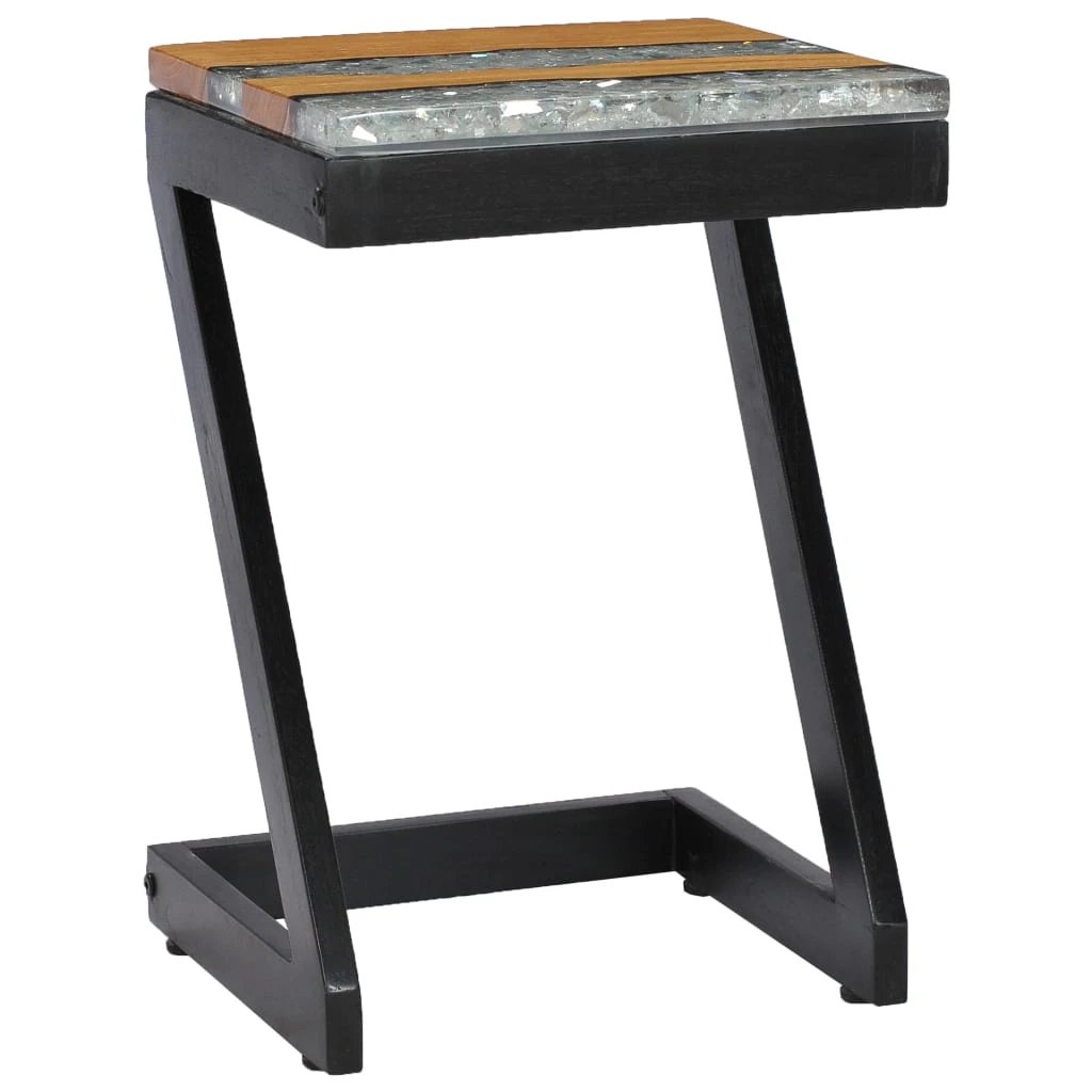 VidaXL Coffee Table 30x30x50 cm Teak Wood and Polyresin Top Rustic Z Leg Living Room Decor by vidaXL