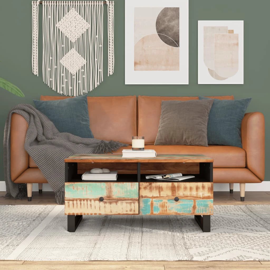 vidaXL VidaXL Coffee Table 80x54x40 cm Solid Mango Wood and Engineered Wood with Rustic Finish for Living Room - Coffee Table
